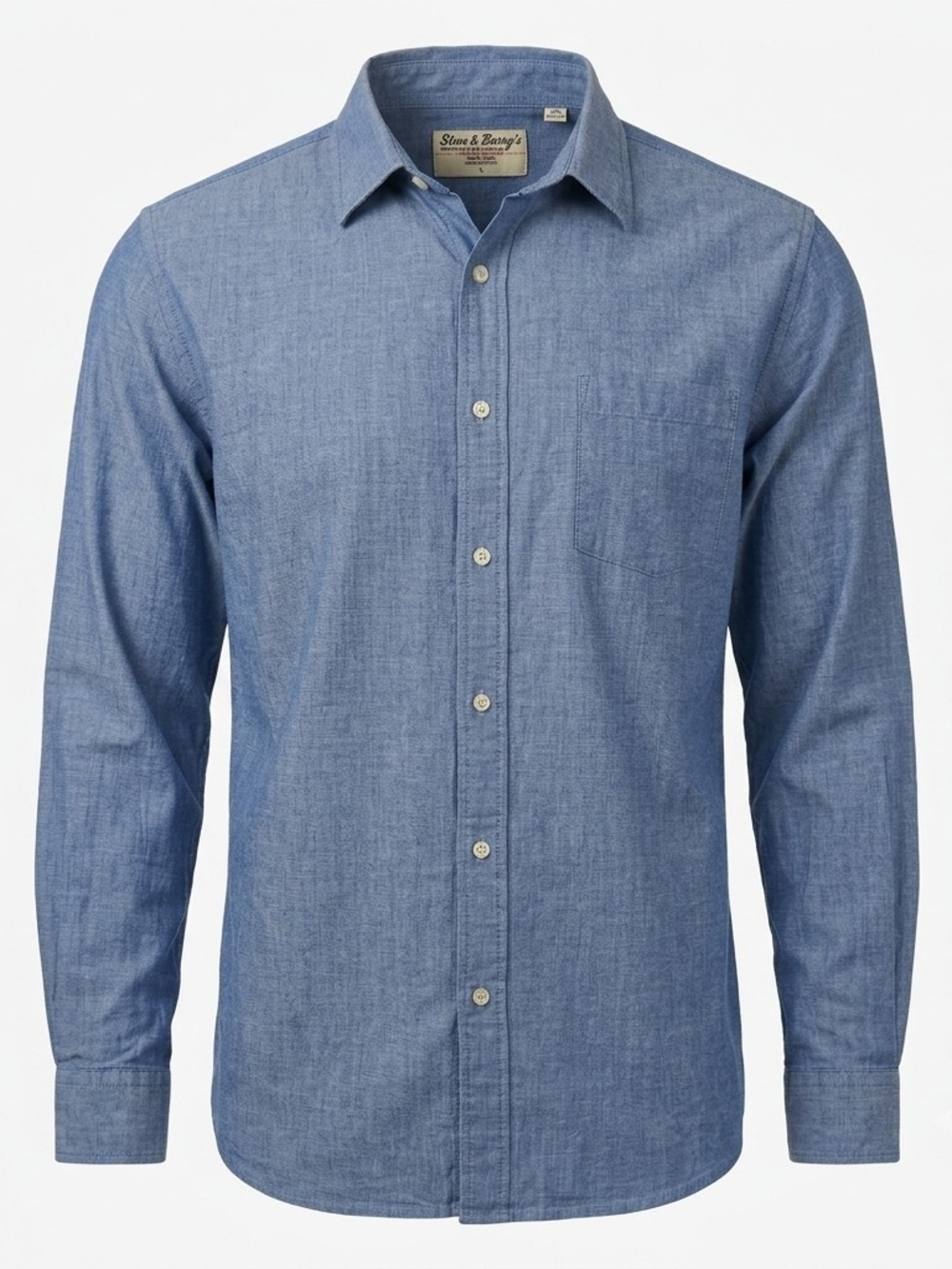 Steve & Barry's Classic Blue Chambray Button-Down Shirt - Men's Size Large